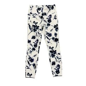 Athleta Water Flower 7/8 Tight Leggings Womens Small White Blue‎ Floral Print